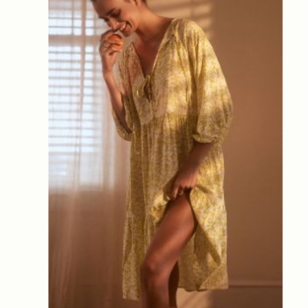 By Anthropologie Tiered Puff Sleeve Dress